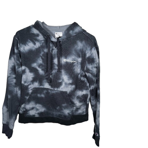Champion Blue and White Cropped Tie Dye Hoodie - Picture 1 of 4